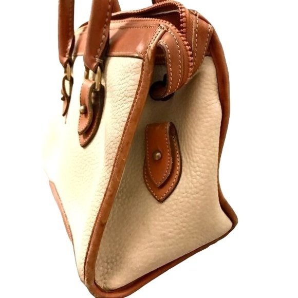 Vintage Dooney & Bourke Two Tone Brown Leather Satchel Bag - Picture 9 of 14